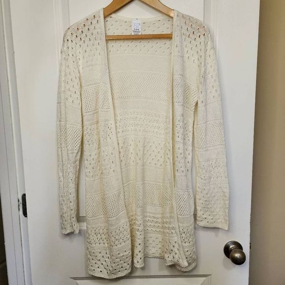 Time and Tru Women's Open Front Sweater Cardigan Acrylic Cream Juniors - Picture 1 of 5